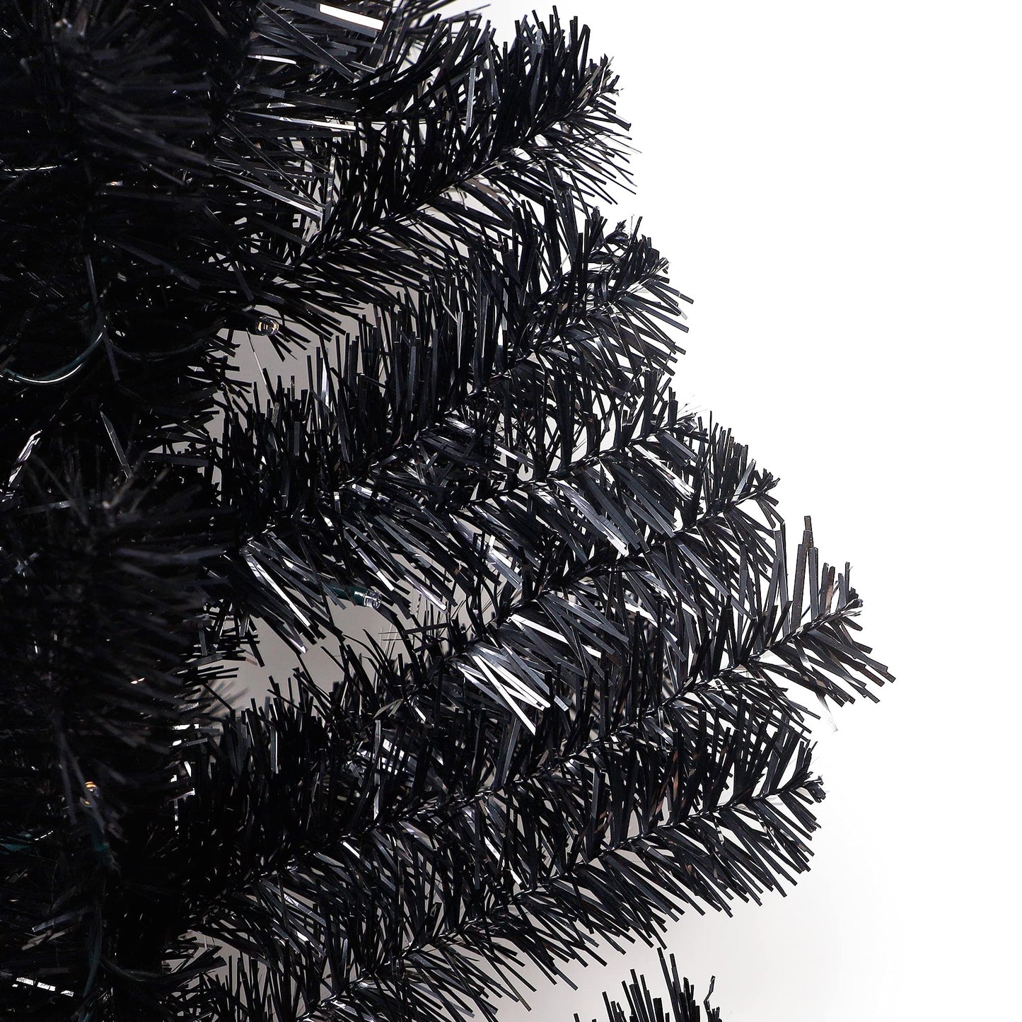 Juegoal Lighted Artificial Halloween Black Christmas Tree, 4FT Black Tinsel Pine Tree with 70 LED Purple Lights, 8 Modes & Timer for Home Party Decorations