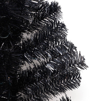 Juegoal Lighted Artificial Halloween Black Christmas Tree, 4FT Black Tinsel Pine Tree with 70 LED Purple Lights, 8 Modes & Timer for Home Party Decorations