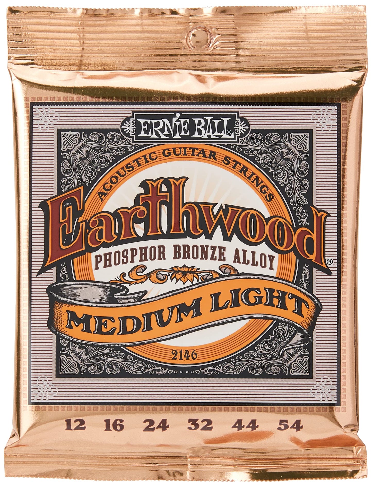 Ernie Ball Earthwood Medium Light Phosphor Bronze Acoustic Guitar Strings, 12-54 Gauge (P02146)
