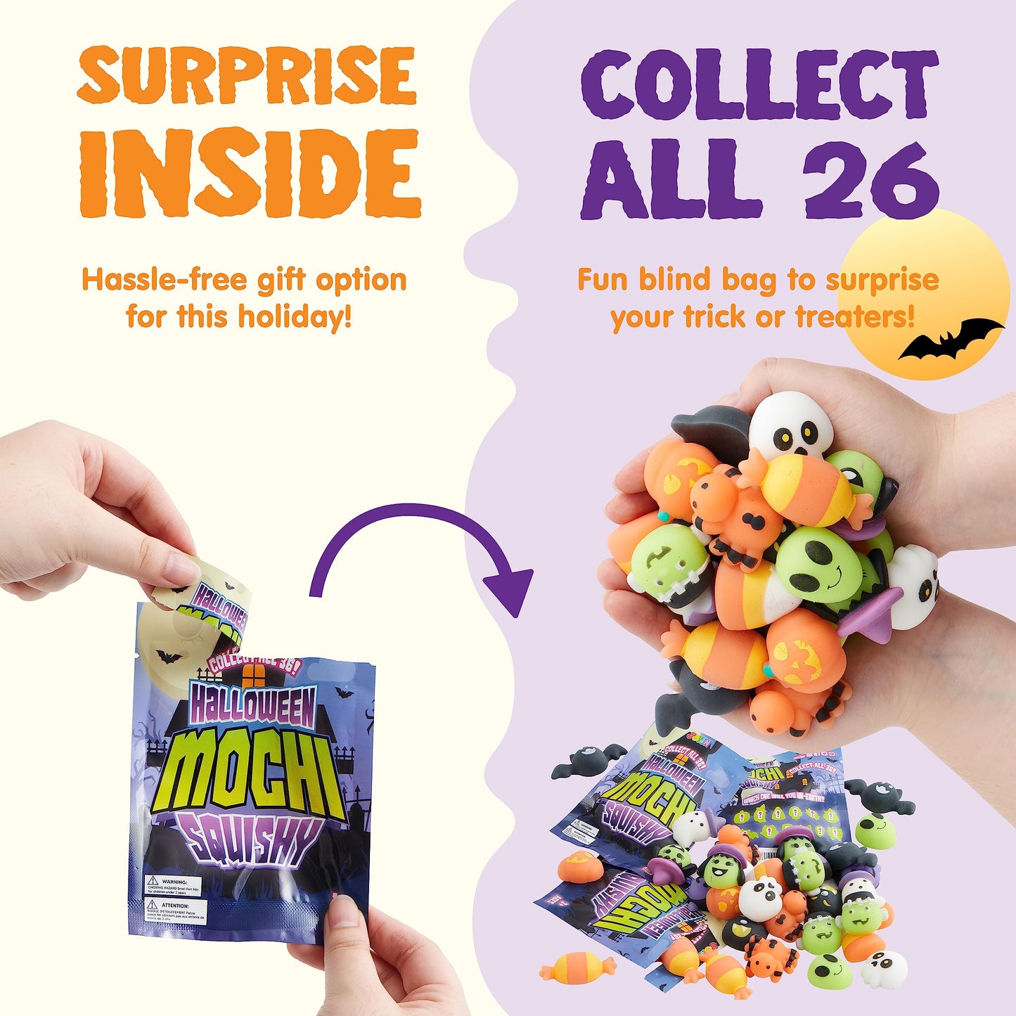 JOYIN 36 Pcs Halloween Mochi Squishy Toy in Blind Bags with 12 Characters for Stress Relief, Halloween Mystery Toy Surprise Bag for Kids Trick or Treating, Party Favors Supplies, Goodie Fillers