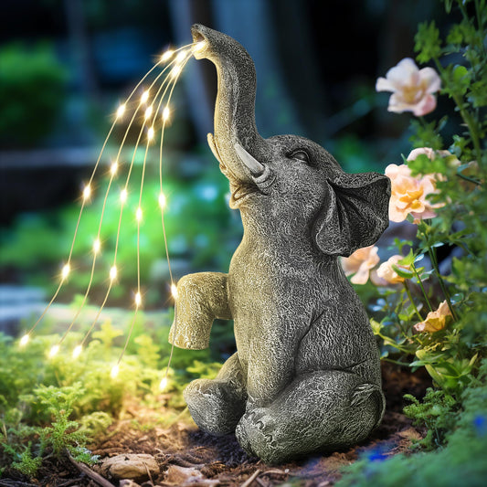 GIGALUMI Solar Garden Decor Watering Elephant Statues Outdoor, Birthday Gifts for Women Mom Grandma Senior Elder, Elephant Ornament for Balcony, Garden, Patio, Yard, Lawn (Constant Lights Only)