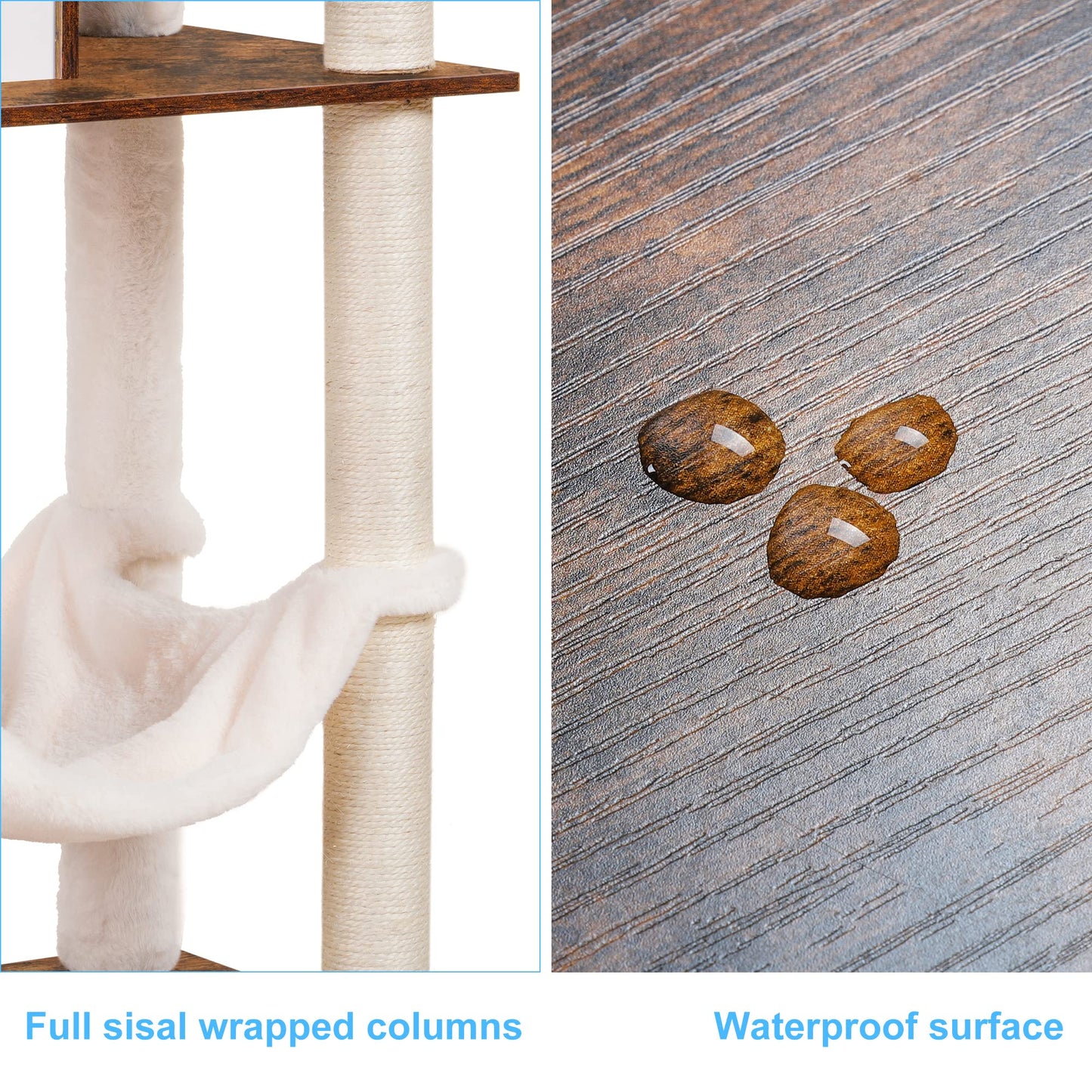 Hey-brother Wooden Cat Tree, 66.1“ Cat Furniture with Scratching Posts, Modern Cat Tower with hammocks, Toys, cat condo, Rustic Brown MPJ120SR