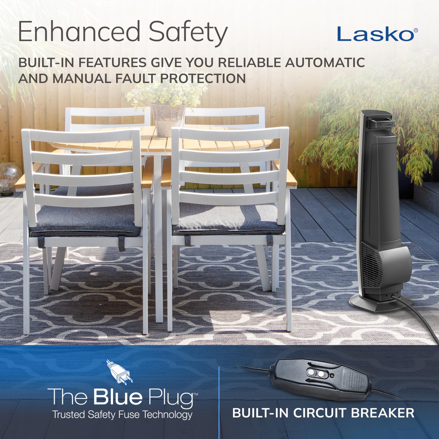 Lasko Outdoor Living Oscillating Tower Fan, for Decks, Patios and Porches, 10 Foot Power Cord, 4 Refreshing Speeds, 42", Beige, YF202