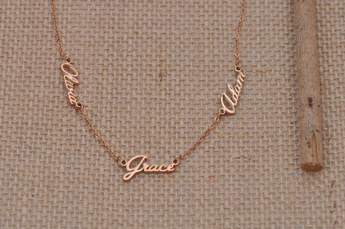 GR35Z9 Custom Name Necklace with 4 Names for Women Personalized Multiple Names Necklace 18k Gold Plated Stainless Steel Initial Pendant Jewelry Gift for Mother Day
