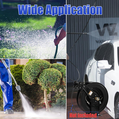 FIXFANS High Pressure Washer Hose Reel for Water/Air/Oil, 3/8" X 50 FT Steel Dual Arm Auto-Retractable Power Wash Hose Reel, Heavy Duty Hose Reel 4000 PSI