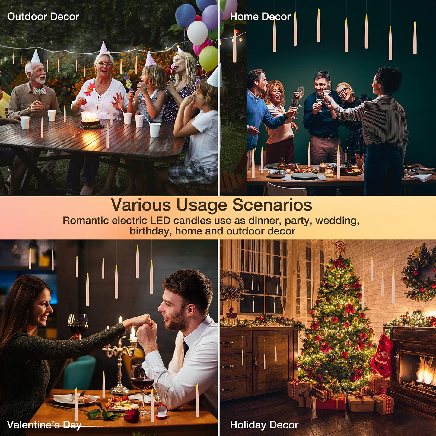 Halloween Decorations, Floating Candles with Wand, Magic Hanging Candles Flickering Warm Light Flameless LED Taper Candle with Wand Remote, Battery Operated Window Candles for Holiday Decor (12 Pack)