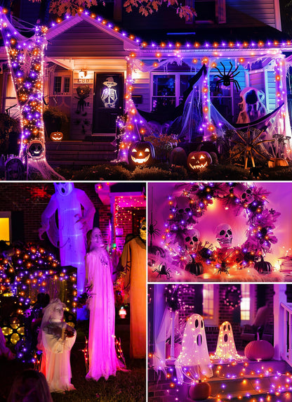 Halloween Fairy Lights, 33Ft 100 LED Battery Operated Fairy Lights, Waterproof Copper Wire Mason Jar Lights for Home Party Ghost Haunted House Indoor Outdoor Halloween Decorations, Orange & Purple