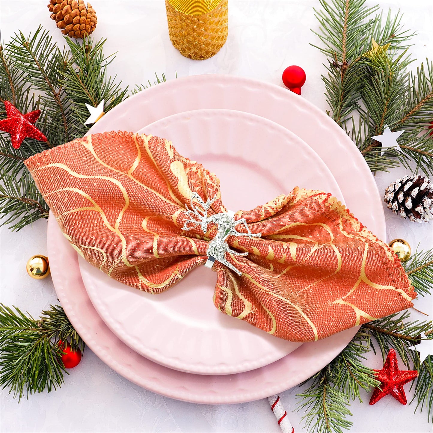 FKSWTV 6 Pack 3D Silver Reindeer Elk Napkin Rings Metal Holiday Fall Thanksgiving Christmas Halloween Wedding Home Table Decorations