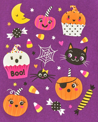 The Children's Place Baby-Girls and Toddler All Holidays Long Sleeve Graphic T-Shirts,Multipacks Halloween Doodle Print/Black 2-Pack 5T