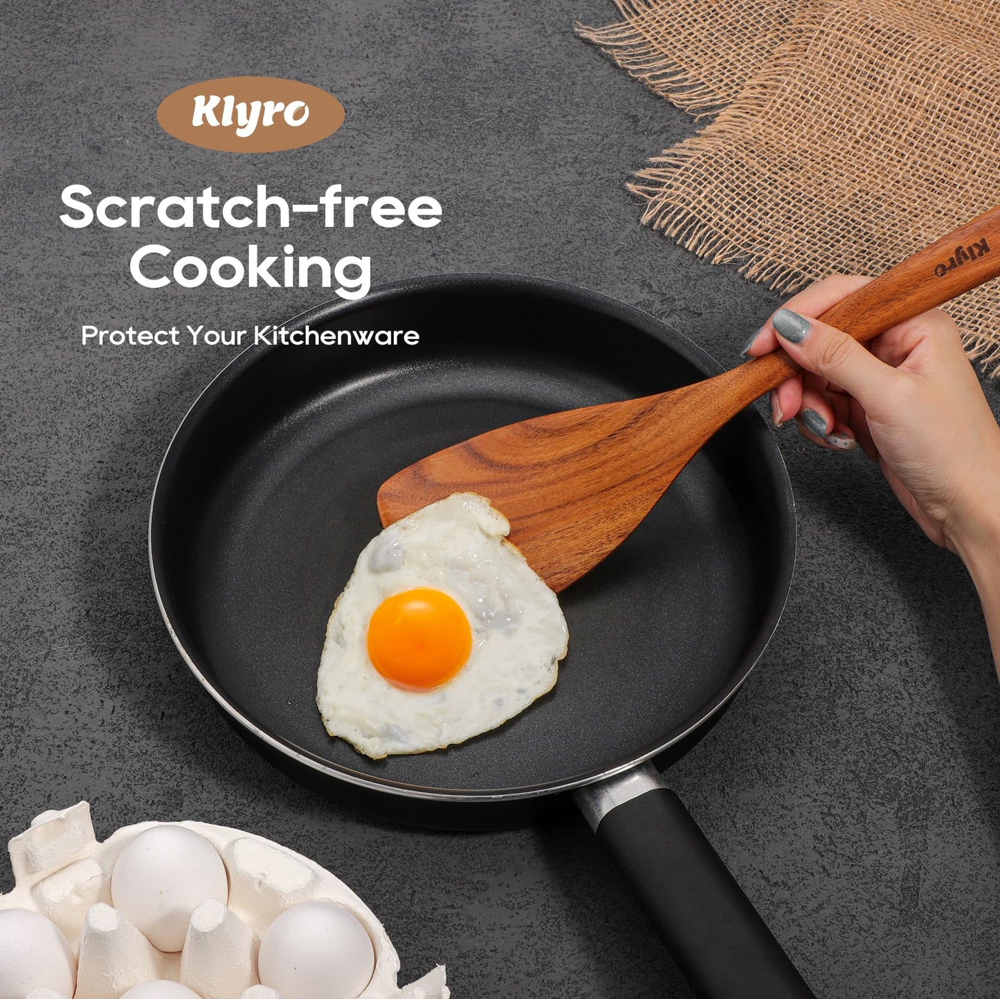 KLYRO Kitchen Utensils Set, 7 Piece Premium Cooking Utensils Set, Durable Non-Stick Wooden Spoons for Cooking, Kitchen Essentials for New Home
