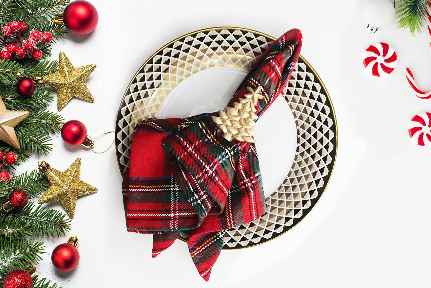 COTTON CRAFT Christmas Tree Napkin Rings - 8 Pack - Merry Xmas Hallelujah Holiday Dining Table Handmade Metal Napkin Holder - Joy Rejoice Festive Elegant Celebration Party Gift Tabletop Décor - Gold