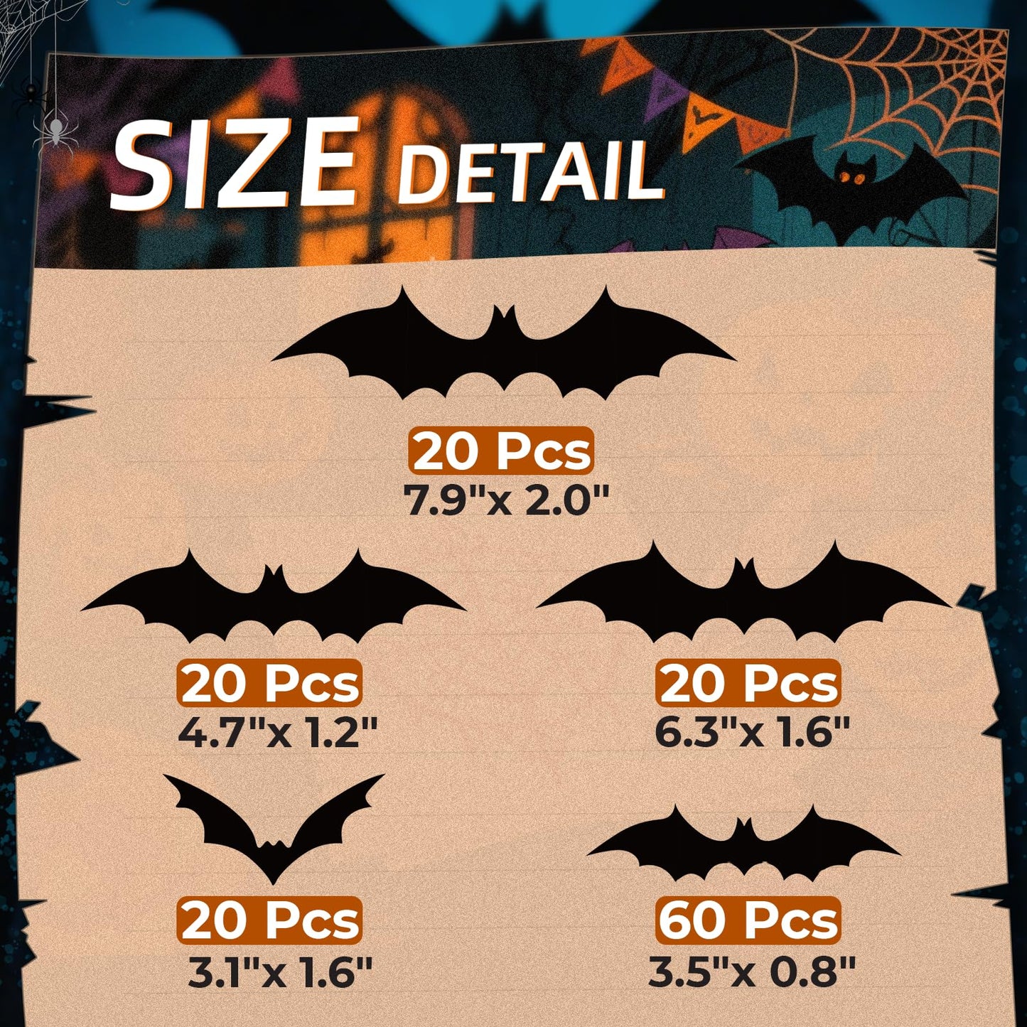 CLEANGOR 140Pcs Bats Halloween Decor, Spooky Halloween Party Supplies Stickers, 3D Bats Wall Decal, Cute Halloween Decorations Indoor for Bedroom, Bathroom, Home, Door, Window, Office