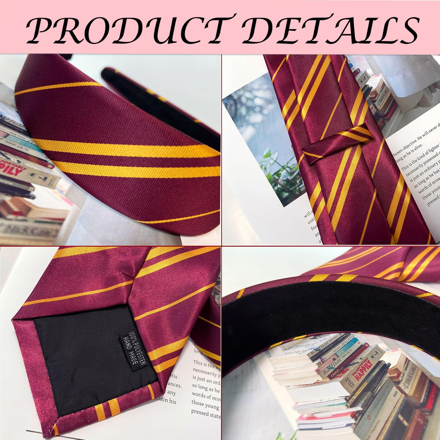kitihoney Halloween Costume Accessories Women Vivid Burgundy Red and Yellow Stripe Headband Tie Adult Cosplay Party Hair Accessory