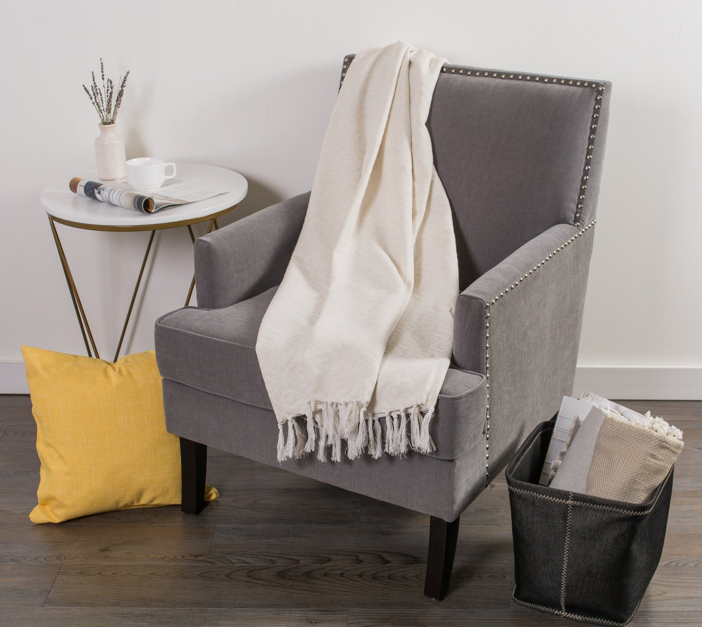 DII Modern Cotton Geometric Blanket Throw with Fringe for Chair, Couch, Picnic, Camping, Beach, & Keep Cozy with Everyday Use, 50x60, Off-White