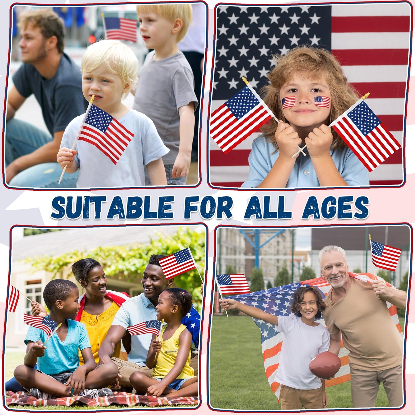 12 Pcs Small American Flags on Stick, 6x4 In 4th of July Decorations, Mini Patriotic USA Flag, Fourth of July Decorations, Hand Held July 4th Flag for Independence Day Supplies Favor Accessories