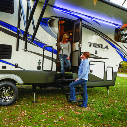 Lippert Components Radius 24" Single Manual RV Step Assembly, 300 lbs. Anti-Slip Steps, Compact One-Hand Expand or Collapse, Black Powder Coat, Travel Trailers, 5th Wheels, Campers - 432678