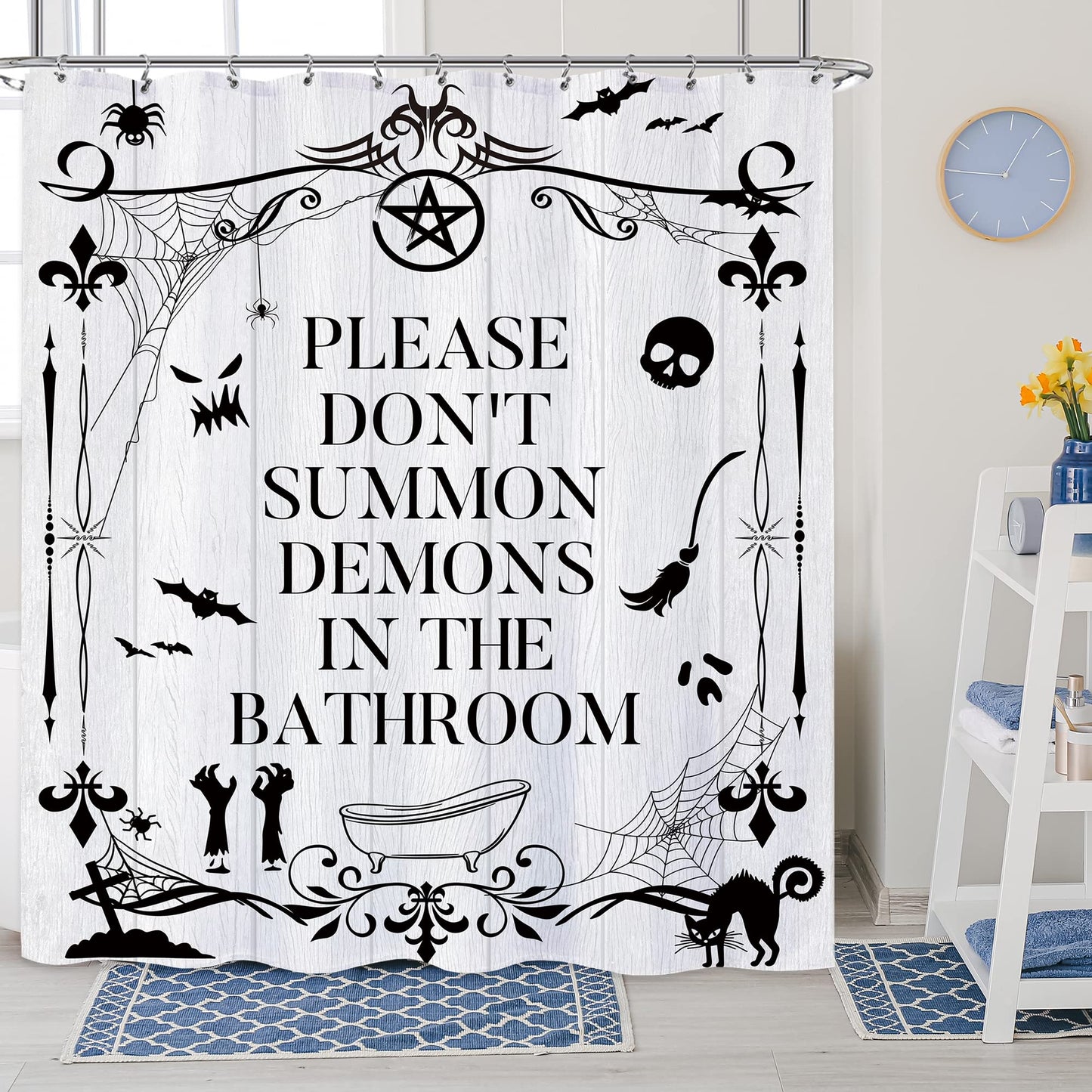 Laifzere Funny Toilet Rules Shower Curtain Gothic Halloween Goth Witchy Bathroom Signs Horror Fabric Shower Curtain for Bathtub 60x72 Inch