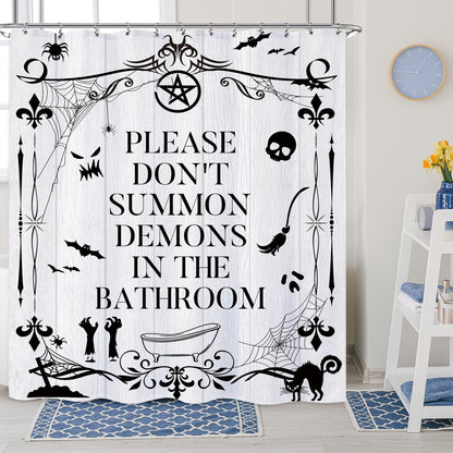 Laifzere Funny Toilet Rules Shower Curtain Gothic Halloween Goth Witchy Bathroom Signs Horror Fabric Shower Curtain for Bathtub 60x72 Inch