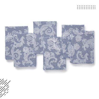 Encasa XO Blue Cloth Napkins Set of 12, 18x18 in | Floral Jacquard Homespun Cotton Dinner Napkins | Washable & Reusable Wedding Napkins for Holiday Dining, Parties, & Everyday Table Décor