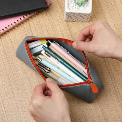 Mr. Pen- Silicone Pencil Case Pouch, Slate Blue, Aesthetic Triangular Design, Multipurpose, Aesthetic Pencil Case Small, Silicone Makeup Bag