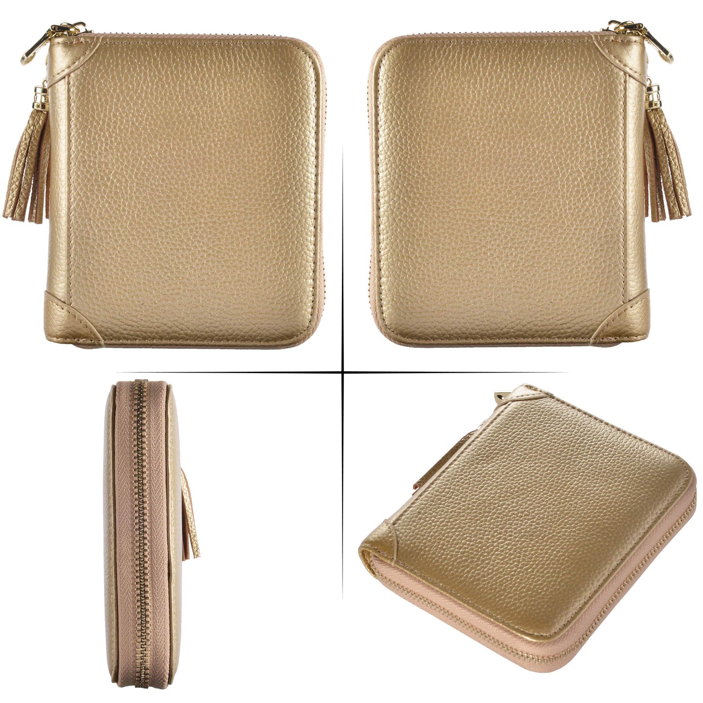 Easyoulife Womens Credit Card Holder Wallet Zip Leather Card Case RFID Blocking (Gold)