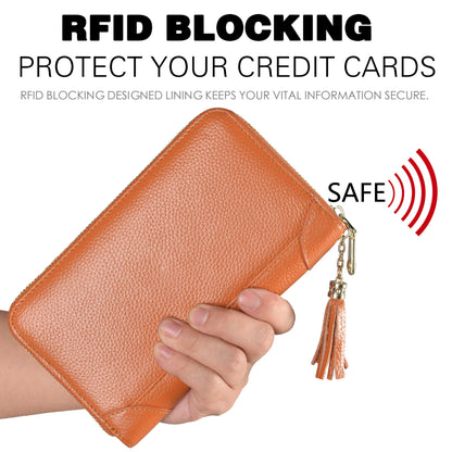 Easyoulife Credit Card Holder Wallet Womens Zipper Leather Case Purse RFID Blocking (Brown)