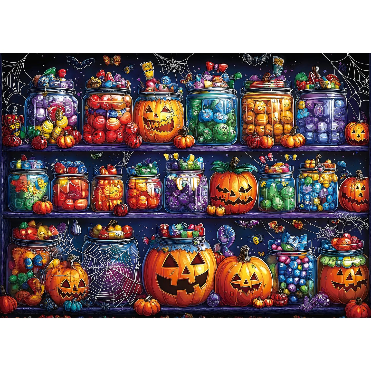 Halloween Candy Jars 1000 Piece Puzzle for Adults Spooky Night Mason Jars Challenging Jigsaw Puzzles for Adults Family Game Night (27"x19")