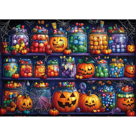 Halloween Candy Jars 1000 Piece Puzzle for Adults Spooky Night Mason Jars Challenging Jigsaw Puzzles for Adults Family Game Night (27"x19")