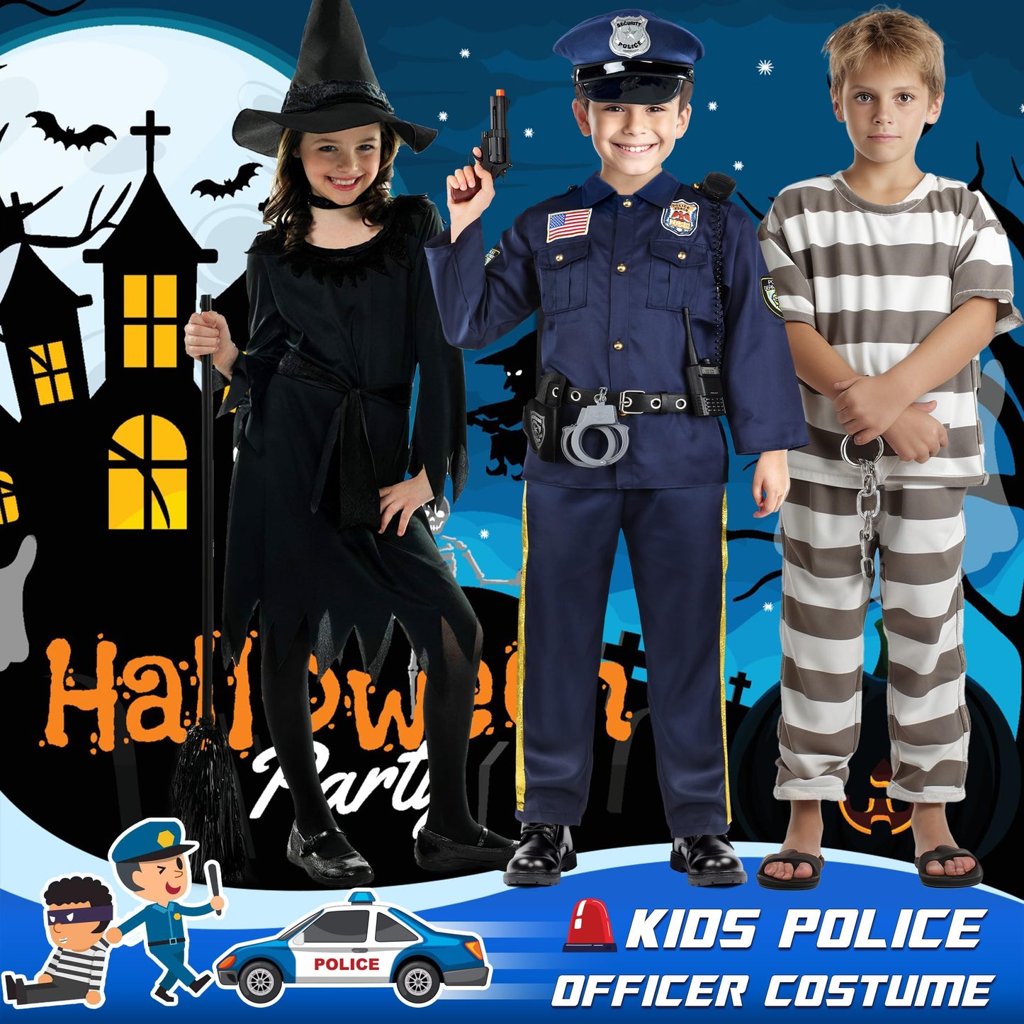 Joycover Police Officer Costume for Kids - Deluxe Police Costume for Kids with Accessories, Kids Halloween Costumes for Boys Girls, Cop Outfit Role Play Kit for Halloween Career Day-S