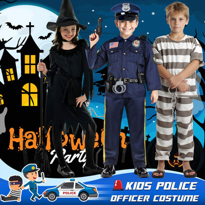Joycover Police Officer Costume for Kids - Deluxe Police Costume for Kids with Accessories, Kids Halloween Costumes for Boys Girls, Cop Outfit Role Play Kit for Halloween Career Day-S