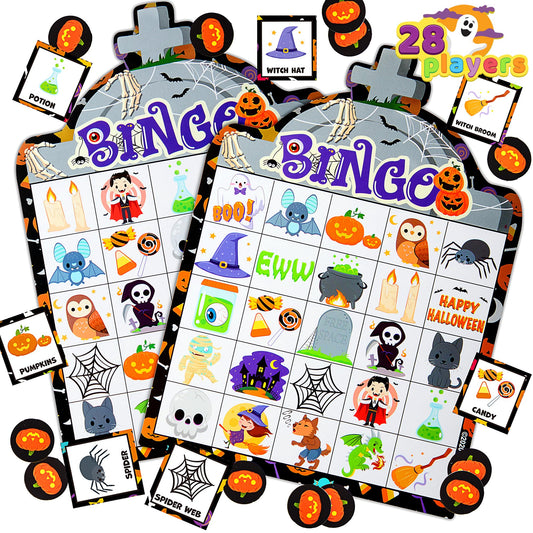 JOYIN 28 Players Halloween Bingo Game Cards for Kids, Halloween Bingo Cards for Classroom School Family Group Activities, Halloween Party Adults Kids Indoor Card Games