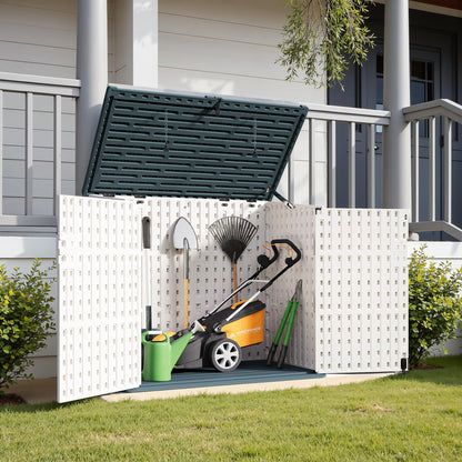 Greesum Outdoor Resin Storage Shed, 34 Cu.ft Horizontal Outdoor Storage Box Waterproof for Garden, Pool Storage, Garbage Cans, Beige