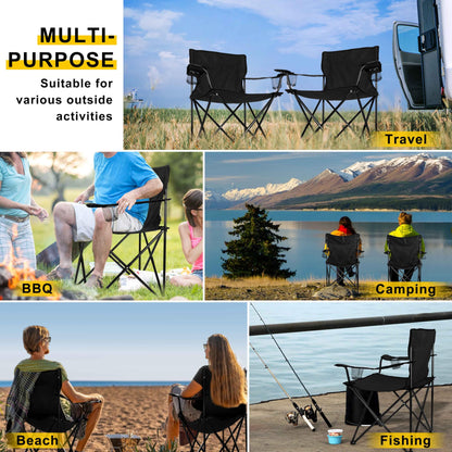 Joyfair Portable Camping Chair, Outdoor Lawn Folding Chairs for Adults, Heavy Duty Large Foldable Chairs for Beach, Fishing, Tailgating and More Outdoor Sport, Carry Bag & Cup Holder (2, Black)