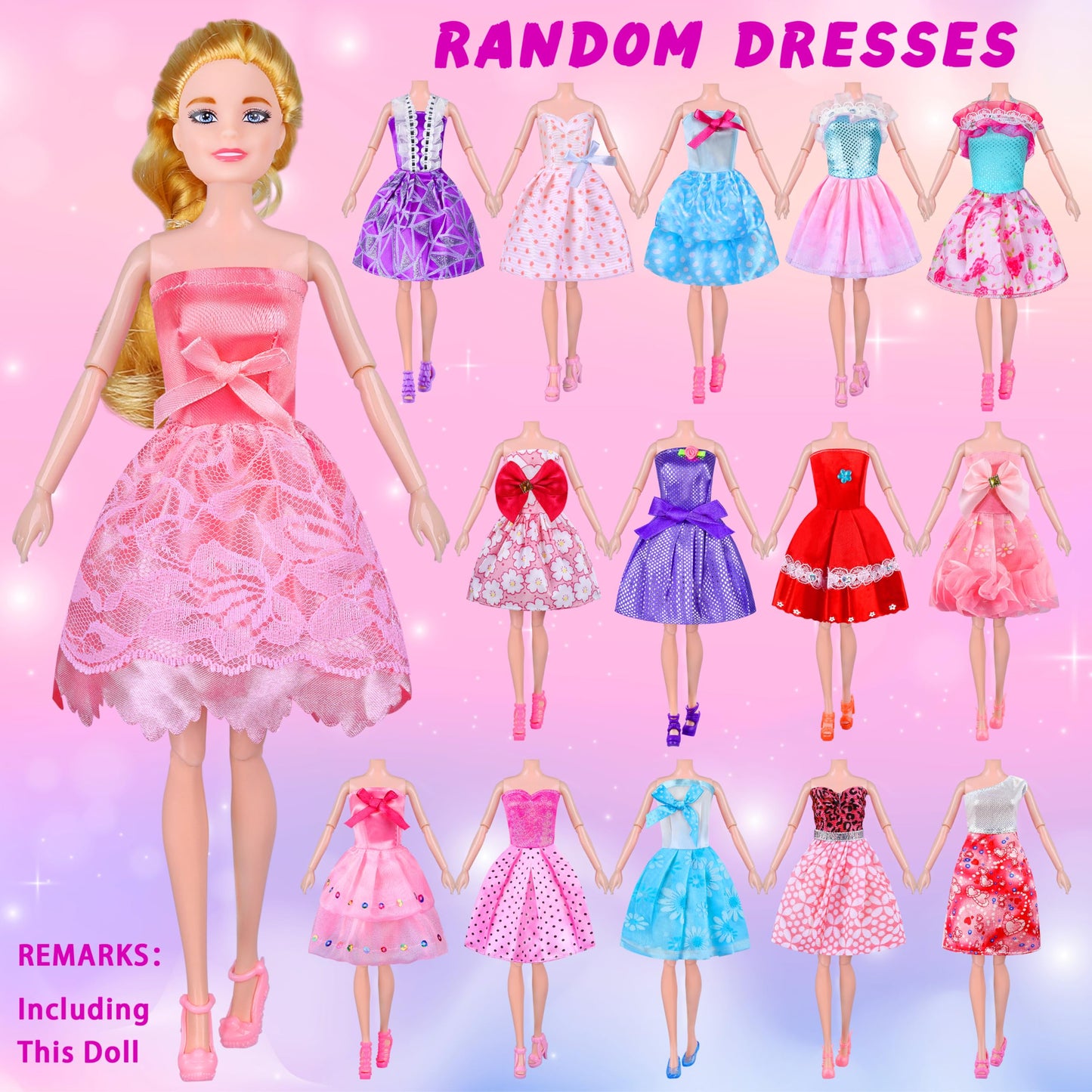 135 Pcs Doll Clothes and Accessories with Doll, Princess Gowns, Fashion Dresses, Slip Dresses, Top, Pants, Jumpsuit, Swimsuits, Shoes, Hangers, Doll Dress up Toys for Girls Kids Toddlers Toy Gifts