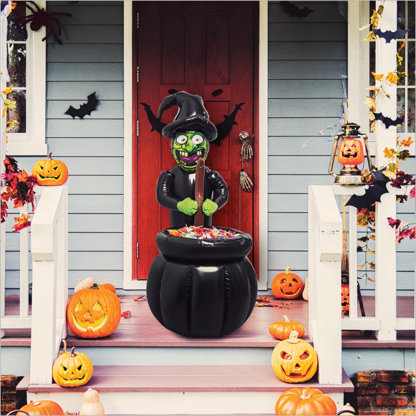 48" Inch Summerween Inflatable Witches Cauldron Outdoor Halloween Candy Holder Bowl - Up to 72 Drink Beverage Cooler and Ice Chest Halloween Party - Inflables De Enfriador Candy Caldron