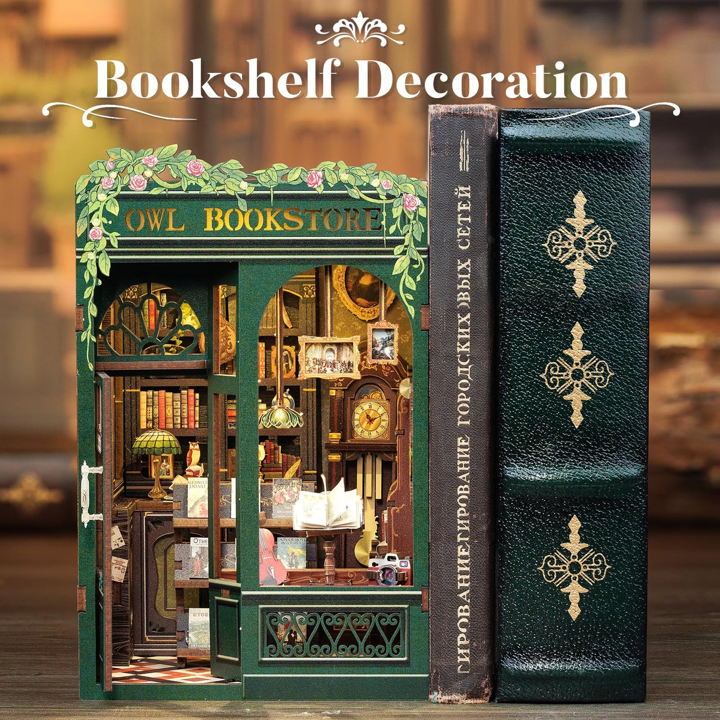 CUTEBEE Book Nook Kit - DIY Miniature House Kit for Adults, Teens and Beginners, Dollhouse Booknook Library Tiny House Bookshelf Decor 3D Wooden Puzzle, Gifts for Family, Friends (Owl Bookstore)