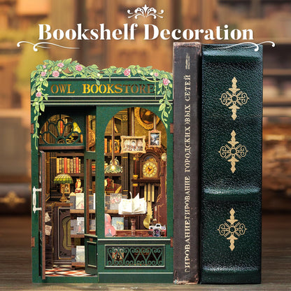 CUTEBEE Book Nook Kit - DIY Miniature House Kit for Adults, Teens and Beginners, Dollhouse Booknook Library Tiny House Bookshelf Decor 3D Wooden Puzzle, Gifts for Family, Friends (Owl Bookstore)