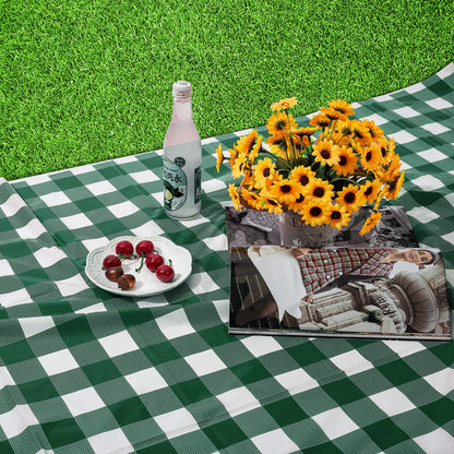 Kesfey 3 Packs Green and White Checkered Tablecloths 54 x 108 Inches Disposable Plastic Gingham Tablecovers Waterproof Rectangle Picnic Party Table Covers for Birthday Party Supplies Christmas