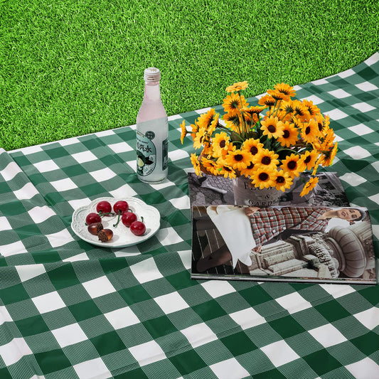 Kesfey 3 Packs Green and White Checkered Tablecloths 54 x 108 Inches Disposable Plastic Gingham Tablecovers Waterproof Rectangle Picnic Party Table Covers for Birthday Party Supplies Christmas