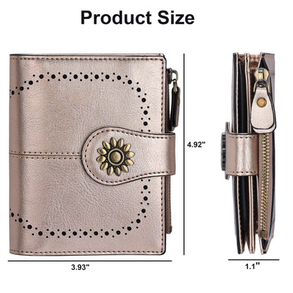 Lavemi Womens Leather Wallet Small Compact RFID Blocking Credit Card Case Purse with Zipper Pocket(Champagne Gold)