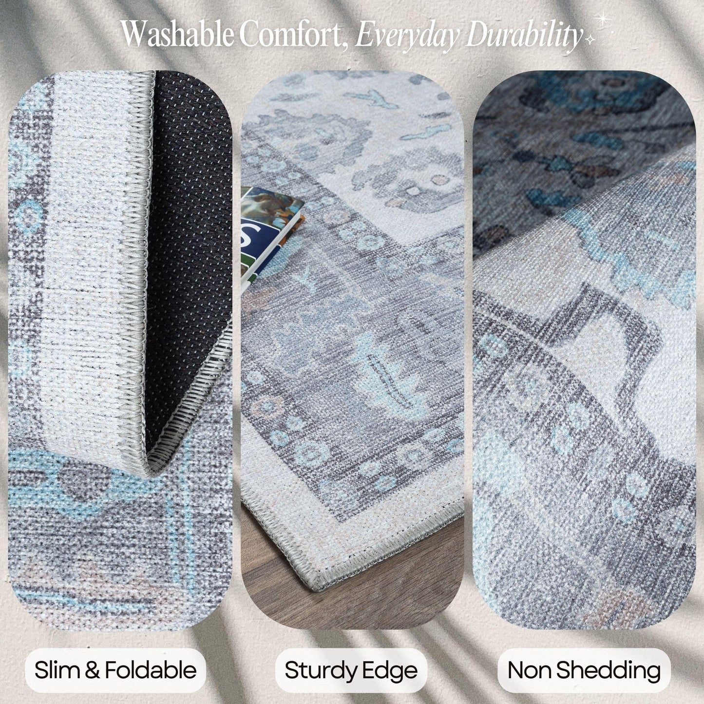 Fame Rugs Modern Oushak Rug 2x3, Doormat Vintage Turkish Gray Oriental Antique Inspired Small Area Rugs, Washable Foldable Luxury Living Room Bedroom (384GB, 2' x 3')