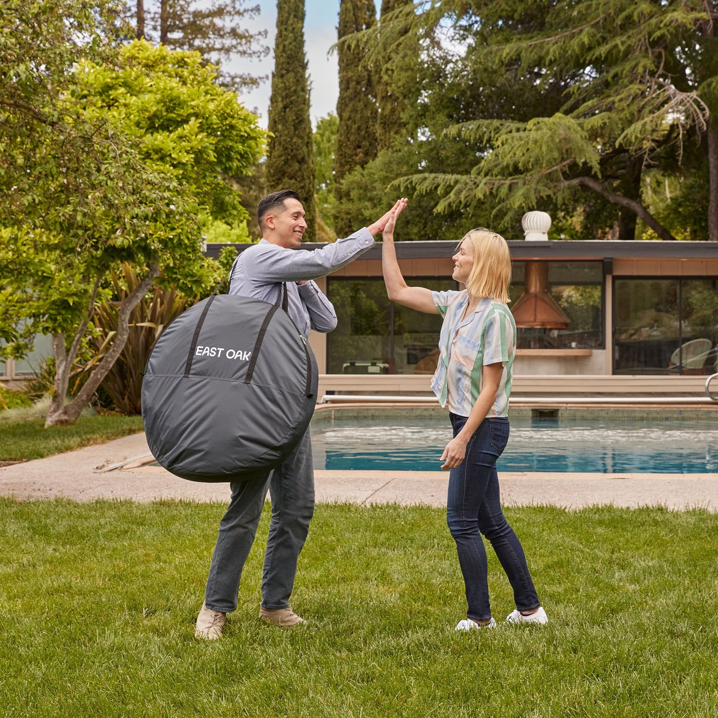 EAST OAK Screen House Tent Pop-Up, Portable Screen Room Canopy Instant Screen Tent 10 x 10 FT with Carry Bag for Patio, Backyard, Deck & Outdoor Activities, Beige