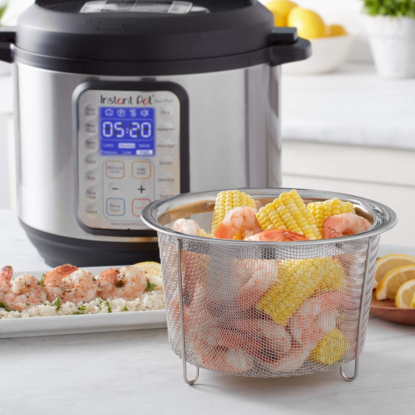 Instant Pot Official Large Mesh Steamer Basket, Stainless Steel, Round - Versatile Steamer & Strainer for Vegetables, Fish, and More - Durable, Rust-Resistant, Easy-Lift Handle, Dishwasher Safe