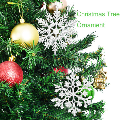 DearHouse 36Pcs Christmas Glitter Snowflake Ornaments Clearance, 4 Inch Plastic Snowflake Christmas Tree Ornaments for Winter Wonderland Christmas Party Decorations, Silver