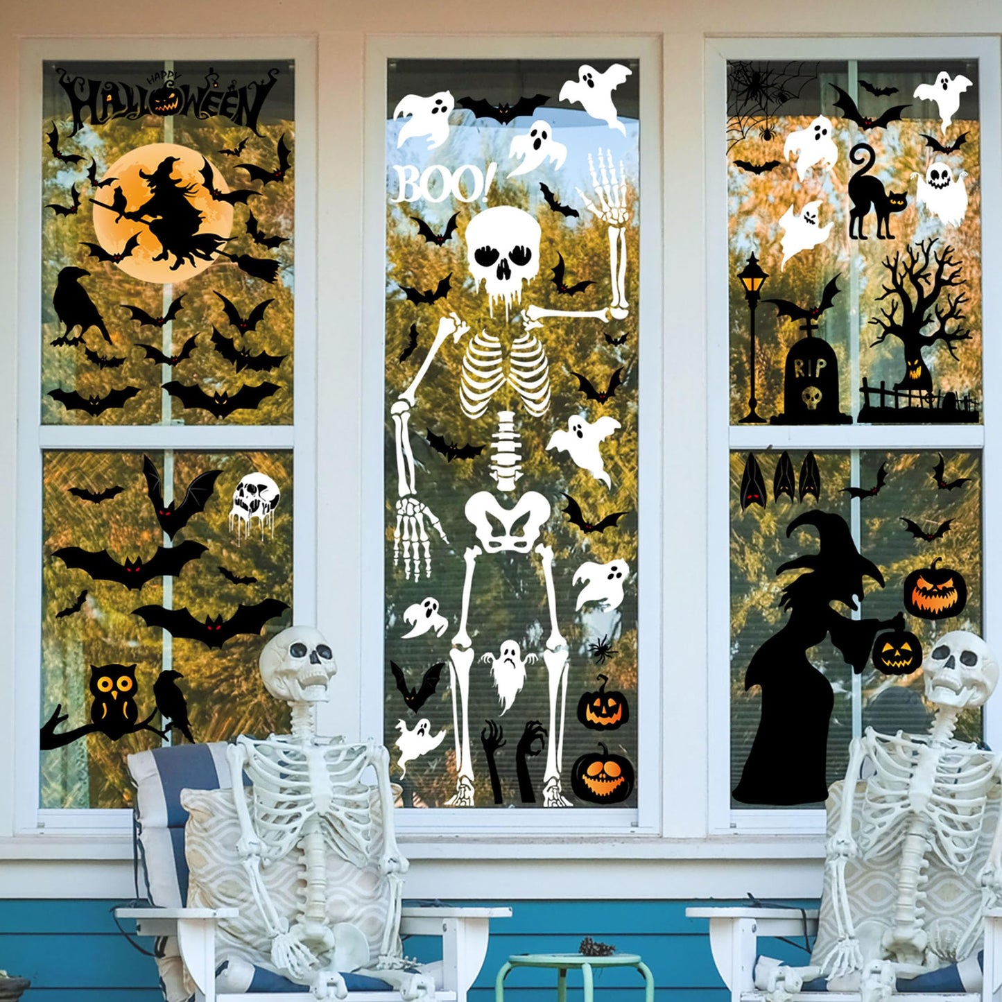 Halloween Window Clings, Halloween Window Stickers Decorations, Double-Side Removable Decals for Party Décor