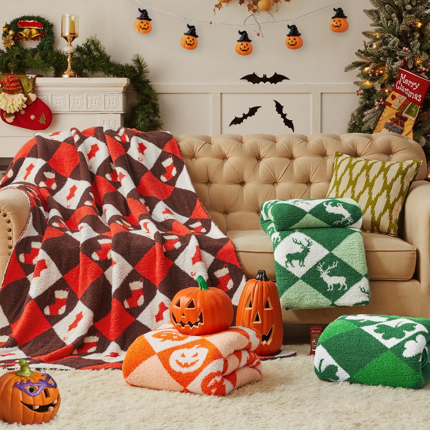 CYMULA Halloween Knit Throw Blanket - Pumpkin Blanket for Couch, Soft Cozy Lightweight Fluffy Blanket for Fall Decor, 50"x60"