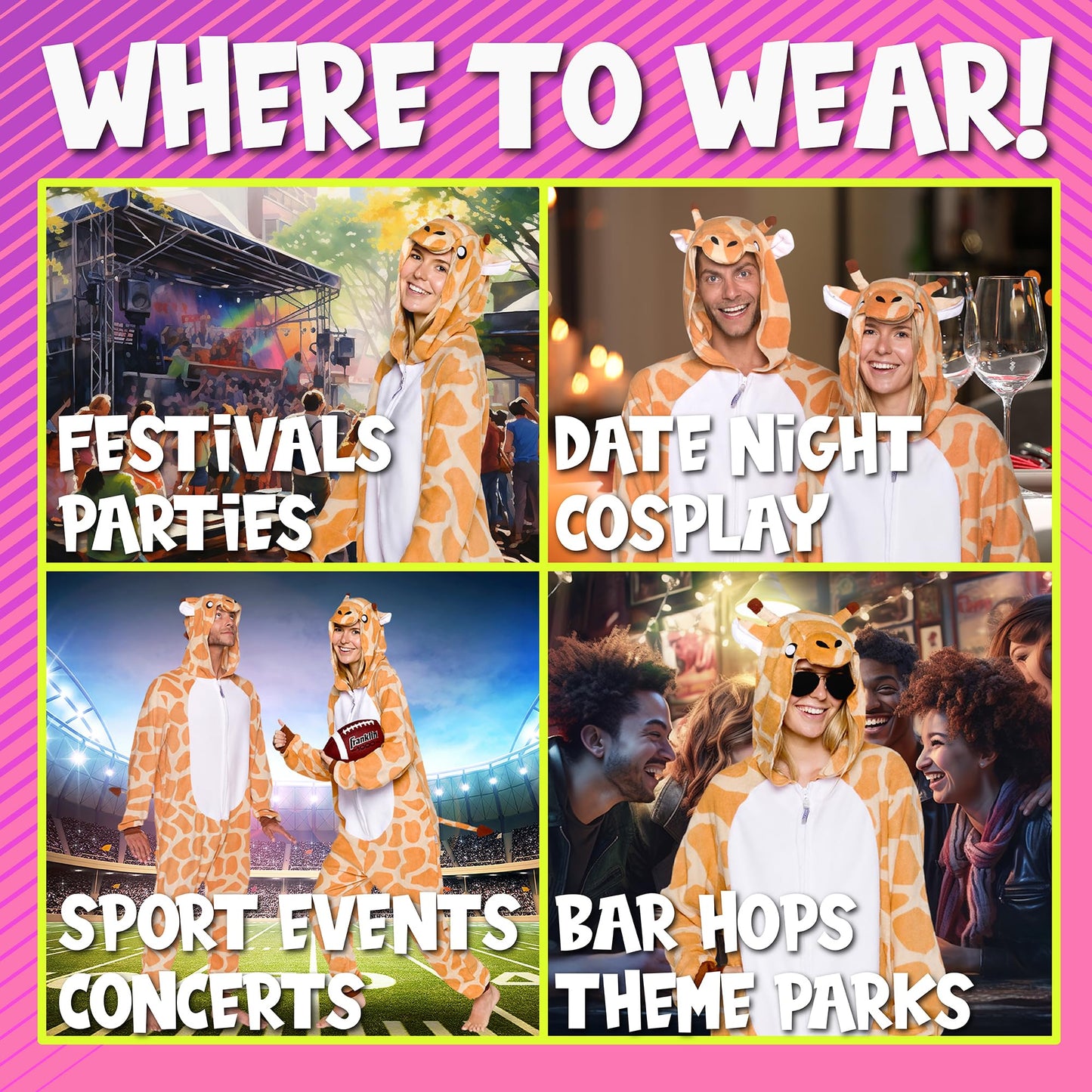 Funziez! Slim Fit Adult Onesie - Animal Halloween Costume - Plush Unisex One Piece Cosplay Suit for Women and Men