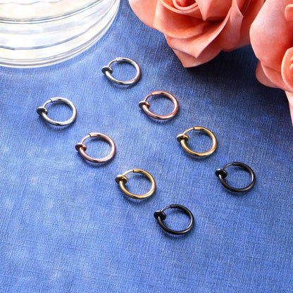 FECTAS 8pcs Fake Nose Lip Earring Ring Hoop Stainless Steel Non Pierced Clip On Piercing Body Jewellery