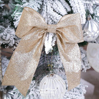 DINDOSAL Champagne Christmas Ribbon Wired 2.5 Inch, 6 Rolls 36 Yards Glitter Champagne Gold Christmas Tree Ribbon for Garland, Wreaths, Bows, Ribbon for Christmas Decor