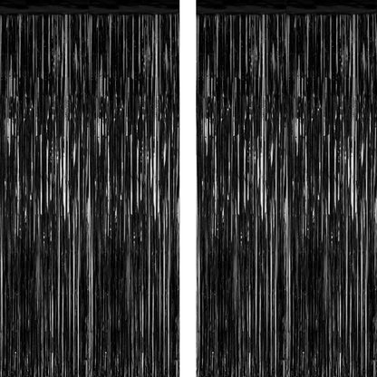 2 Pack 2025 Graduation Party Decorations, 3.28 FT x 7.05 FT Black Backdrop, Metallic Graduation Photo Backdrop Fringe Curtains Tinsel Backdrop Foil Streamer, Grad Party Supplies Photo Booth Props